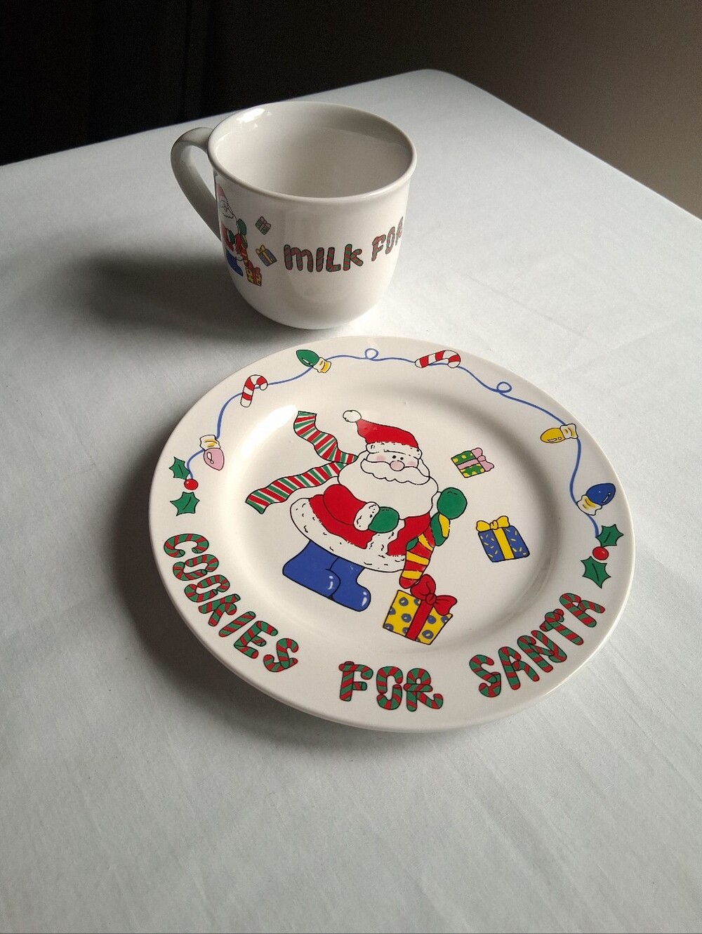 Vintage Christmas Milk and Cookies for Santa mug and plate set